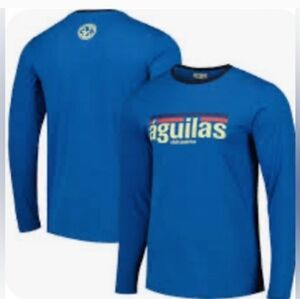 Men's Blue Club America Slogan Long Sleeve T-Shirt. Large.